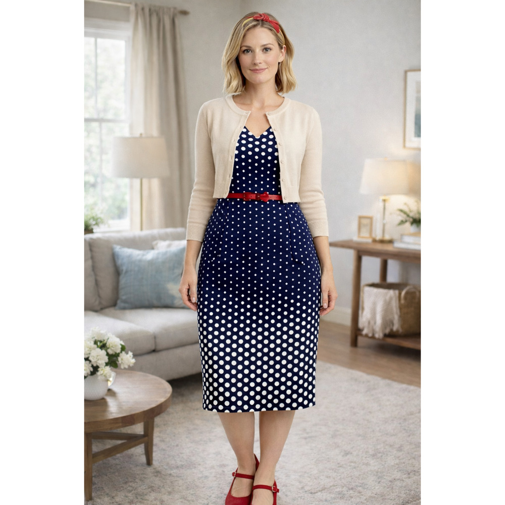 Tommy Hilfiger Navy Polka Dot Sheath Dress Size 12